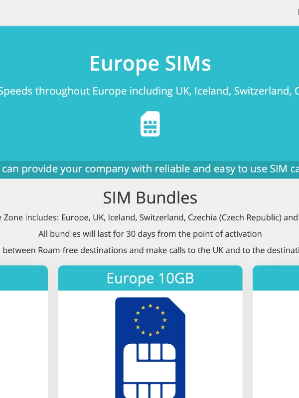Europe SIM's lookup dashboard