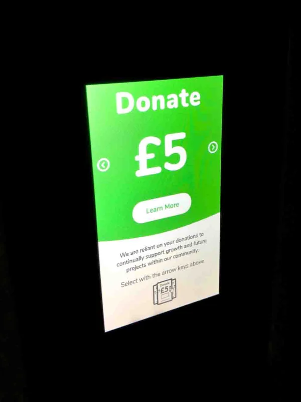 Donation UI displayed on the Tubular Donation Kiosks